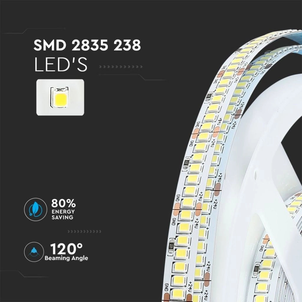 Striscia Strip LED SMD2835 17W/m 5m 238 LED/m 150LM/W 24V 6400K IP20 10mm