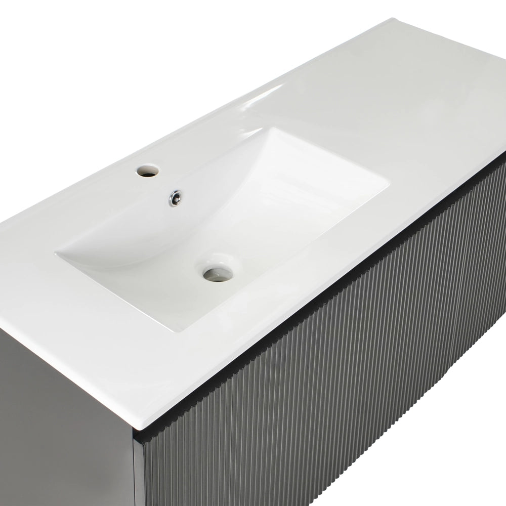 Mobiletto da parete con lavabo in legno massiccio per il bagno con contenitore 120 cm Nero design moderno