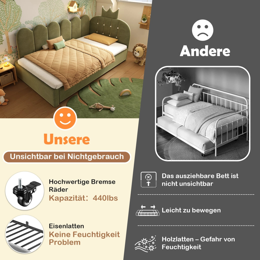 Divano letto in velluto verde 90x200 estraibile 90x190 forma L design a corona