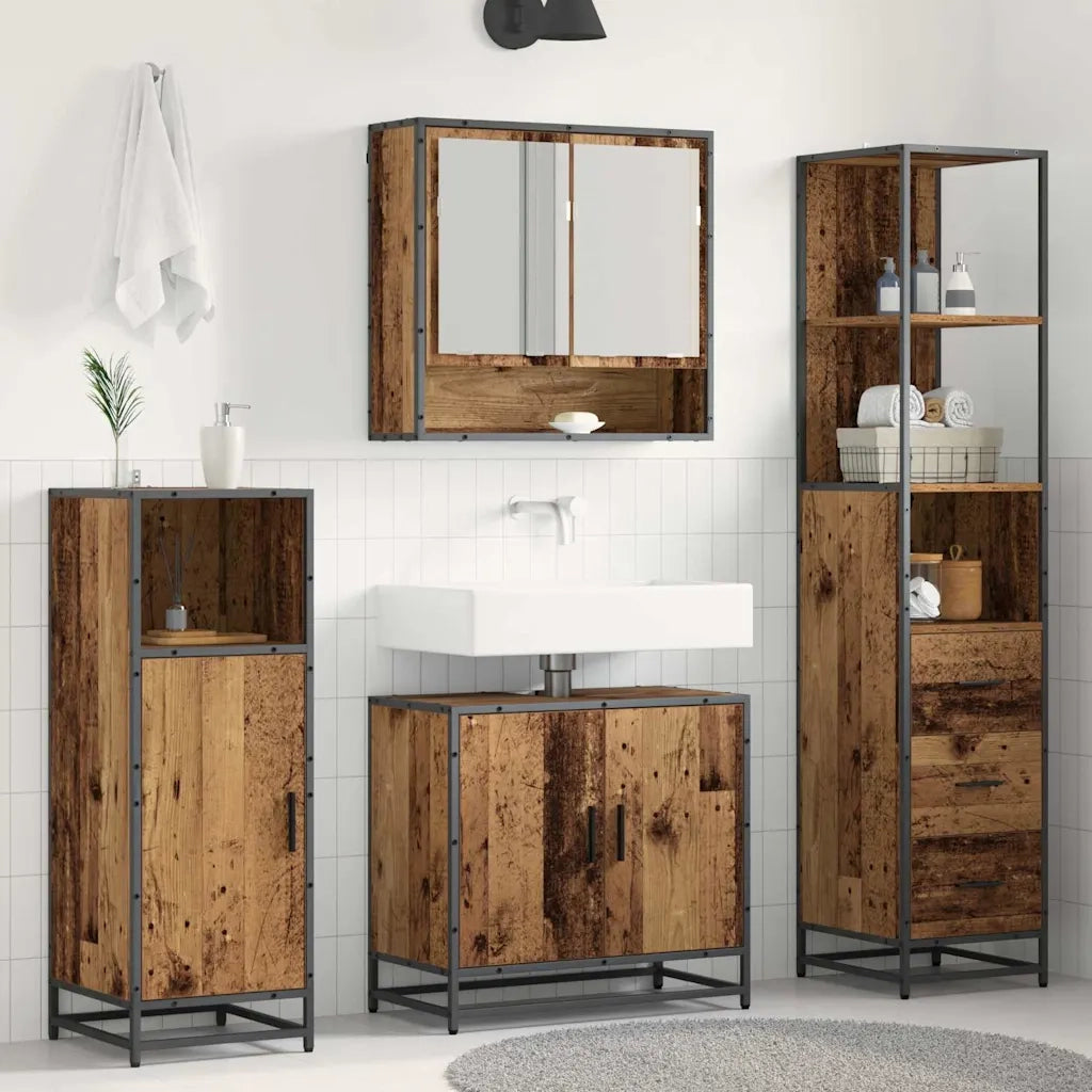 Set di mobili per il bagno con cassetto 3 pcs Legno vecchio
