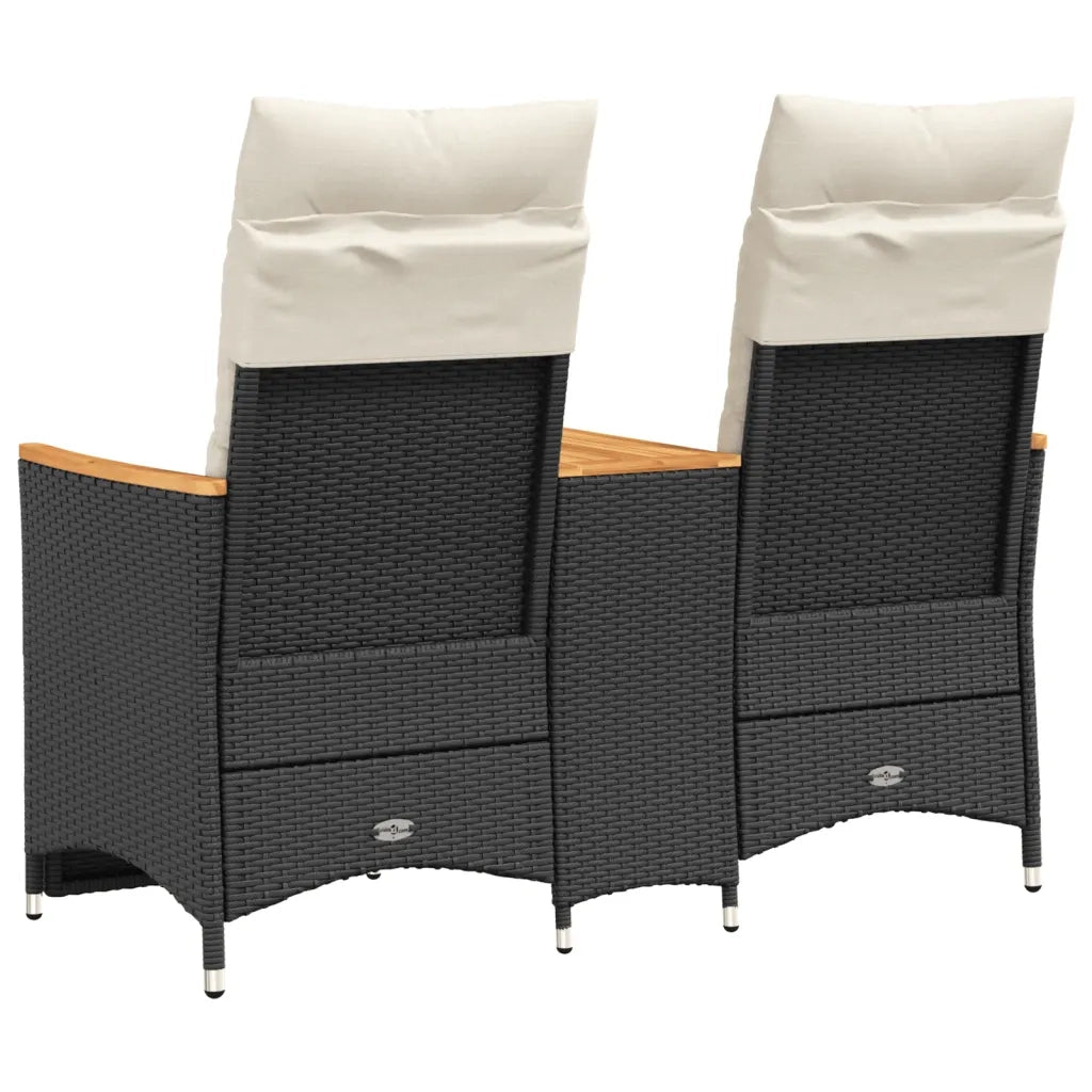 Divano Giardino Reclinabile 2Posti con Tavolino-Sofa da Giardino-Divanetto da esterno Nero Polyrattan 629976