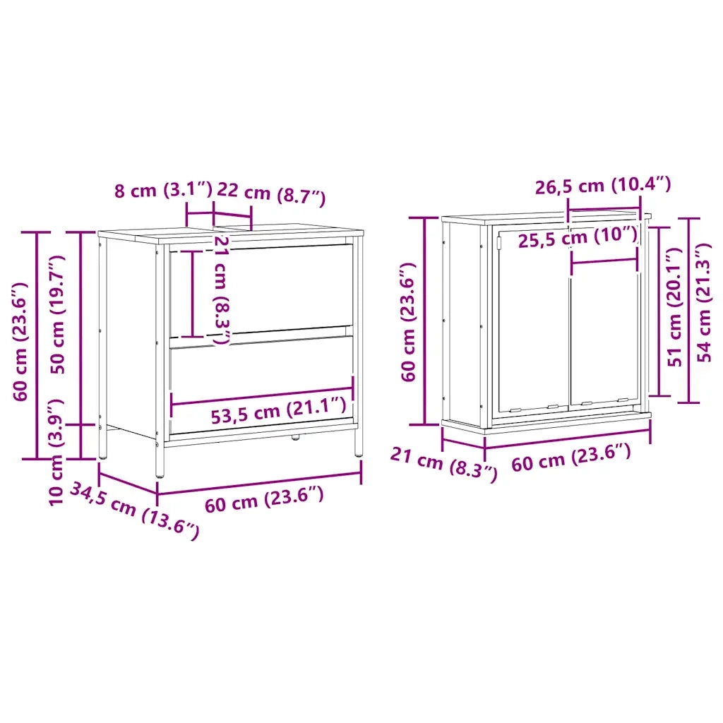 Set Mobili da Bagno 2 pz Rovere Nero in Legno Multistrato 3328364
