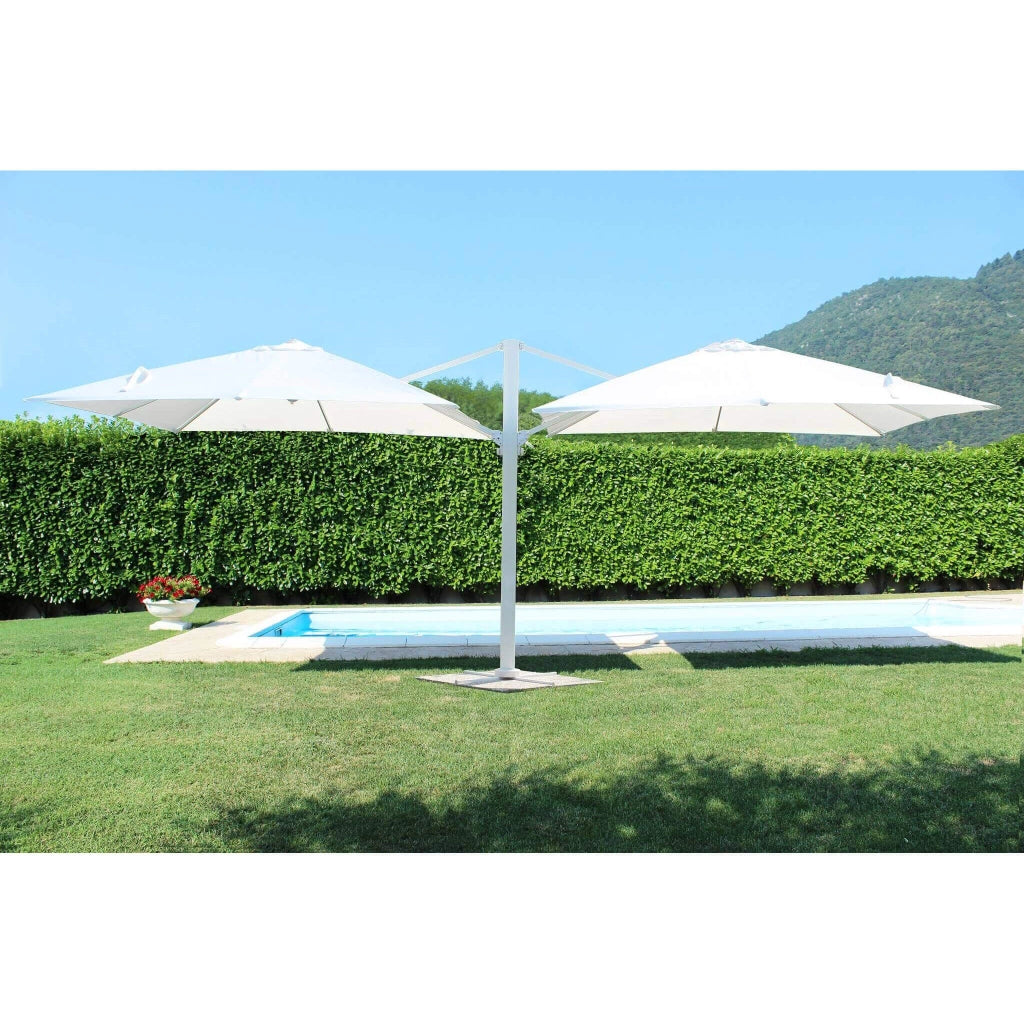 OMBRELLONE DOPPIO 3 X 3 ARCHIMEDE BIANCO CON TELO ANTIVENTO BIANCO