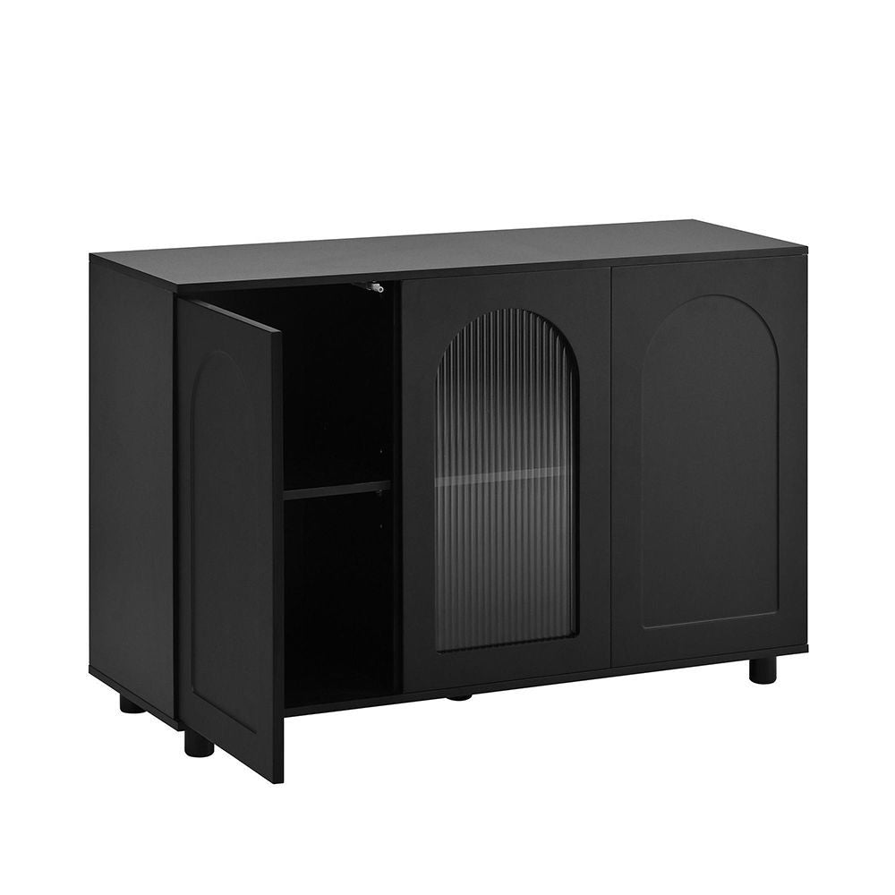 Buffet a forma di U - Xylo - Nero, porta in vetro, design rimbalzante