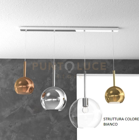 SOSP. BIANCO RETTANGOLARE 4 LUCI VETRI (1 GRANDE TR+1 MEDIO CR+2 PICCOLO(1 X OR + 1 X RA) 1155BI-S4 RMIX-MC