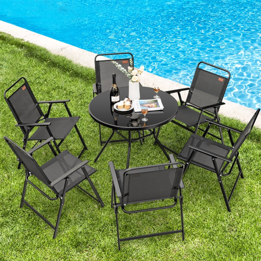 Sedie pieghevoli da esterno 4 pezzi, Sedie da giardino con seduta traspirante e braccioli accoglienti Nero-Poltrone e sdraio