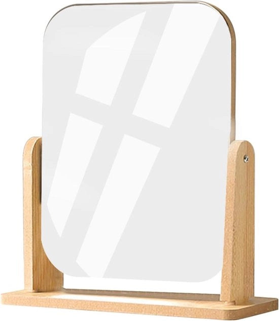 Specchio da trucco rotativo 360° in legno - 22 x 18 cm - specchio cosmetico - specchio da tavolo - appoggia e regola - alta risoluzione - per il trucco da tavolo