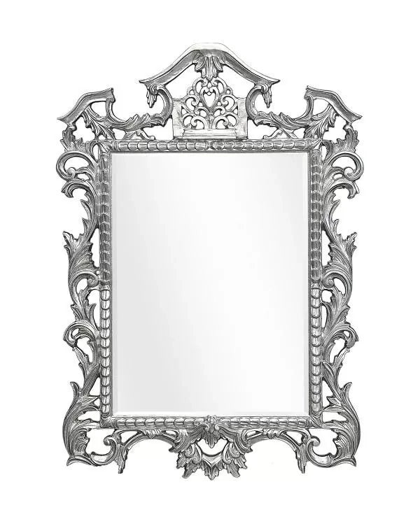 Mobili2g - specchiera foglia argento rettangolare, con cimasa, traforata- misure: l.75 x h.110 x p.3