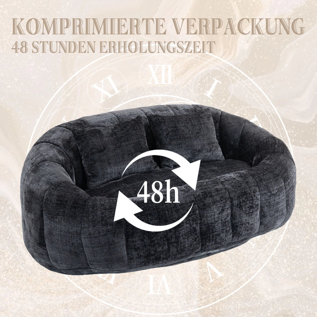 Divano Pouf 2 Posti con Braccioli e Schienale Alto; Poltrona Gaming da Pavimento in Memory Foam Confort; in Ciniglia Nero