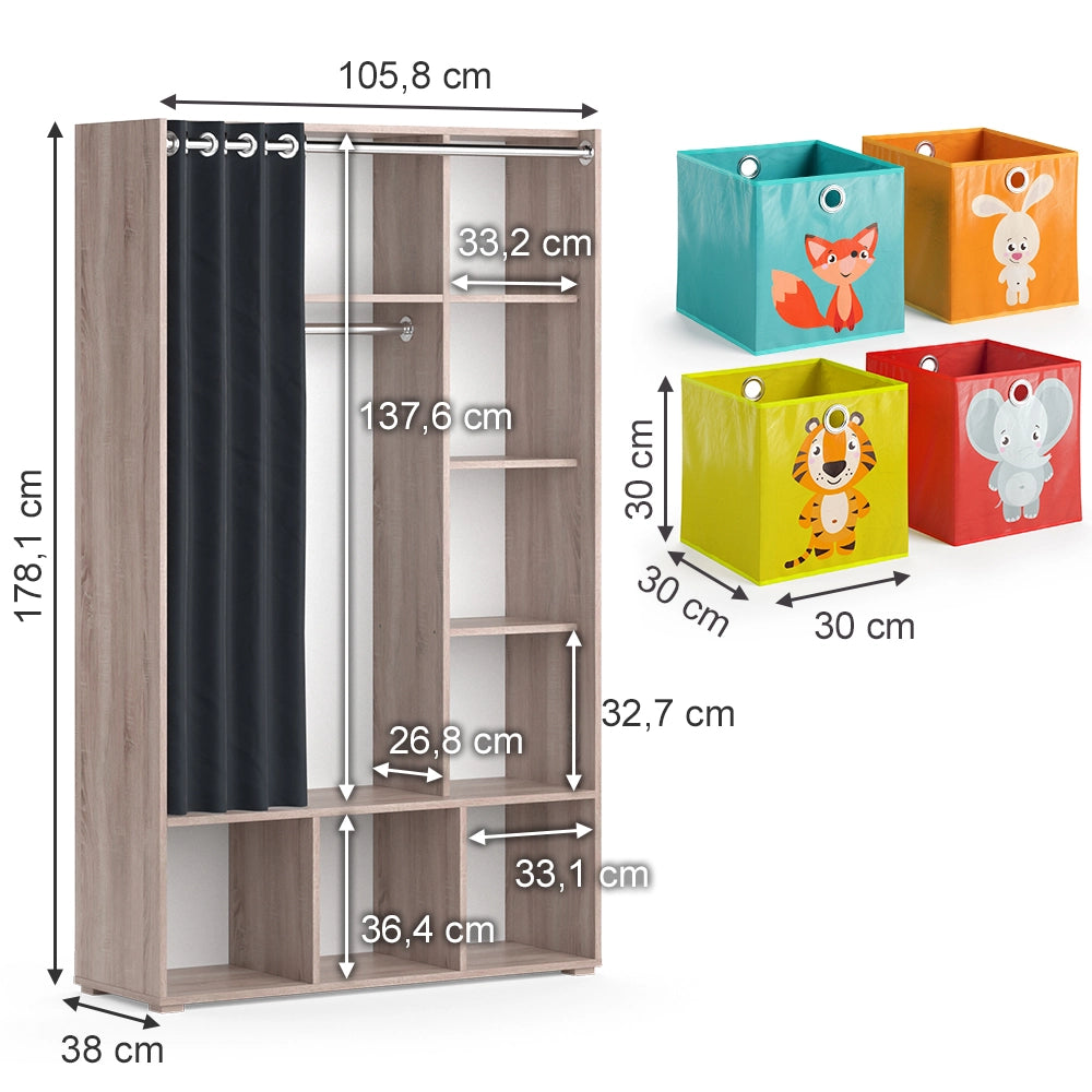 Vicco Guardaroba per bambini Sonoma 105.8 x 178.1 cm Con scatole pieghevoli (colorate)