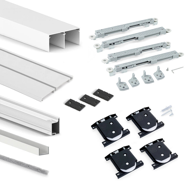 Kit di ferramenta per armadio 2 ante e chiusura ammortizzata Placard 74, Modello Maniglia Sharp, spessore 19 mm, panne..
