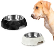 Piatto per cani in acciaio inossidabile e melamina – Rimovibile – Con tacchetti antiscivolo – Dimensioni: Ø 18 cm – Capacità: 350 ml – Colore: Bianco