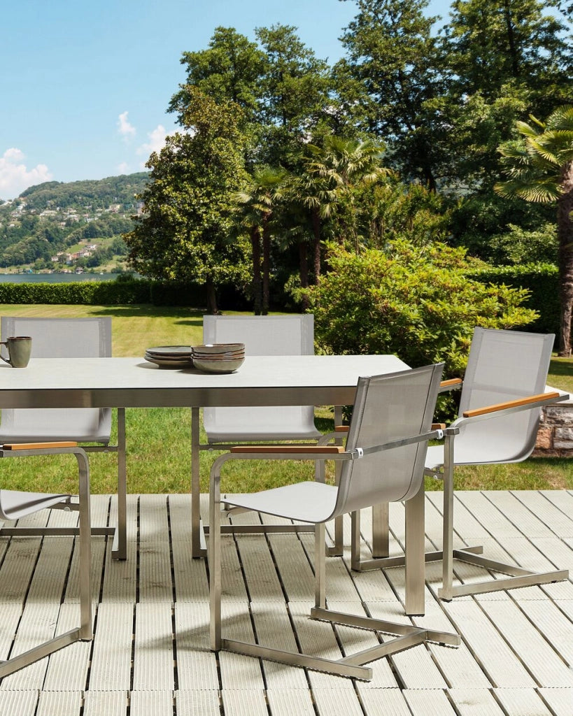 Set di 6 sedie da giardino grigio sedile sintetico struttura in acciaio inox stile cantilever