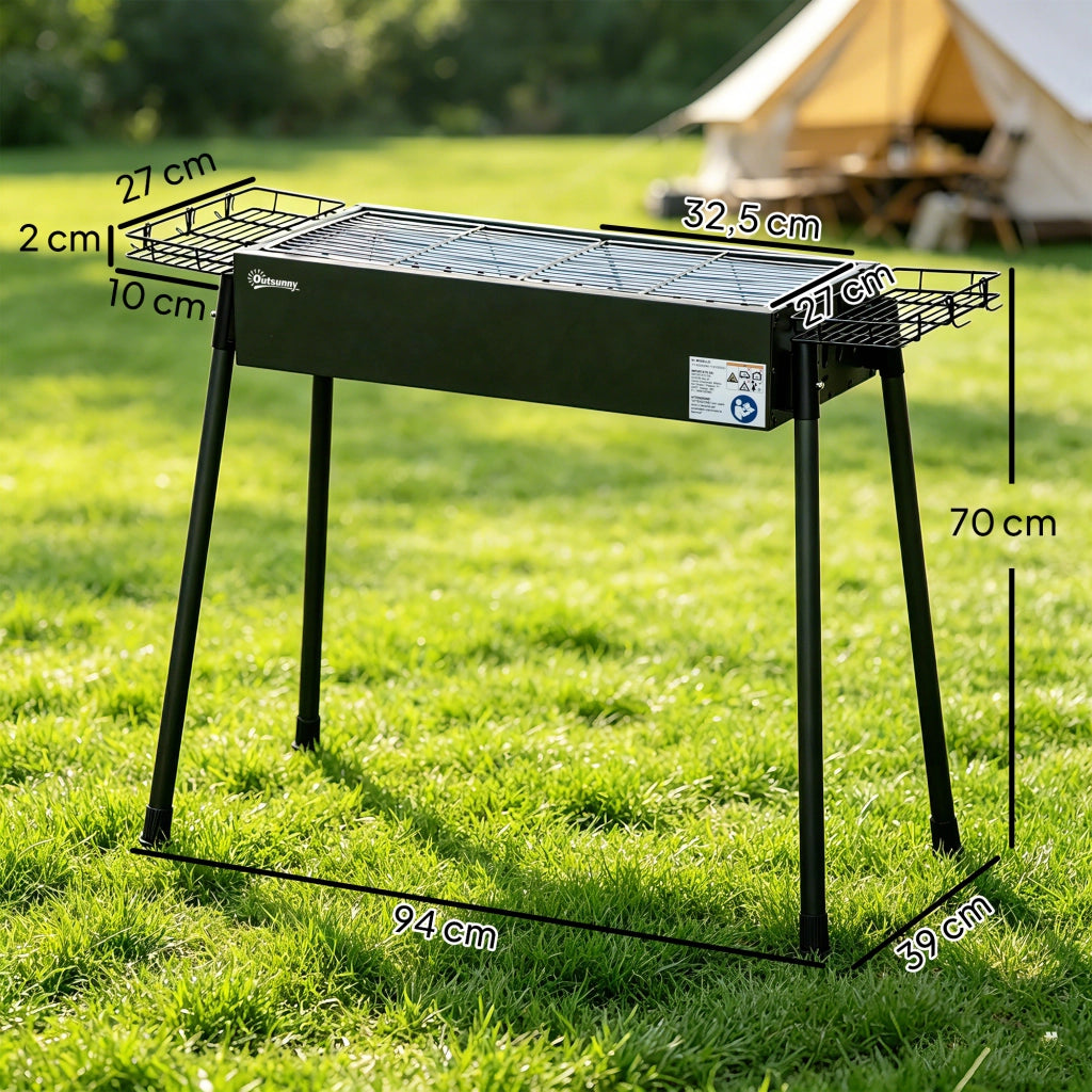 Barbecue a Carbone Portatile ¨C Xylo ¨C 2 Griglie Acciaio Inox, 2 Portaspezie, 94x39x70 cm, Nero
