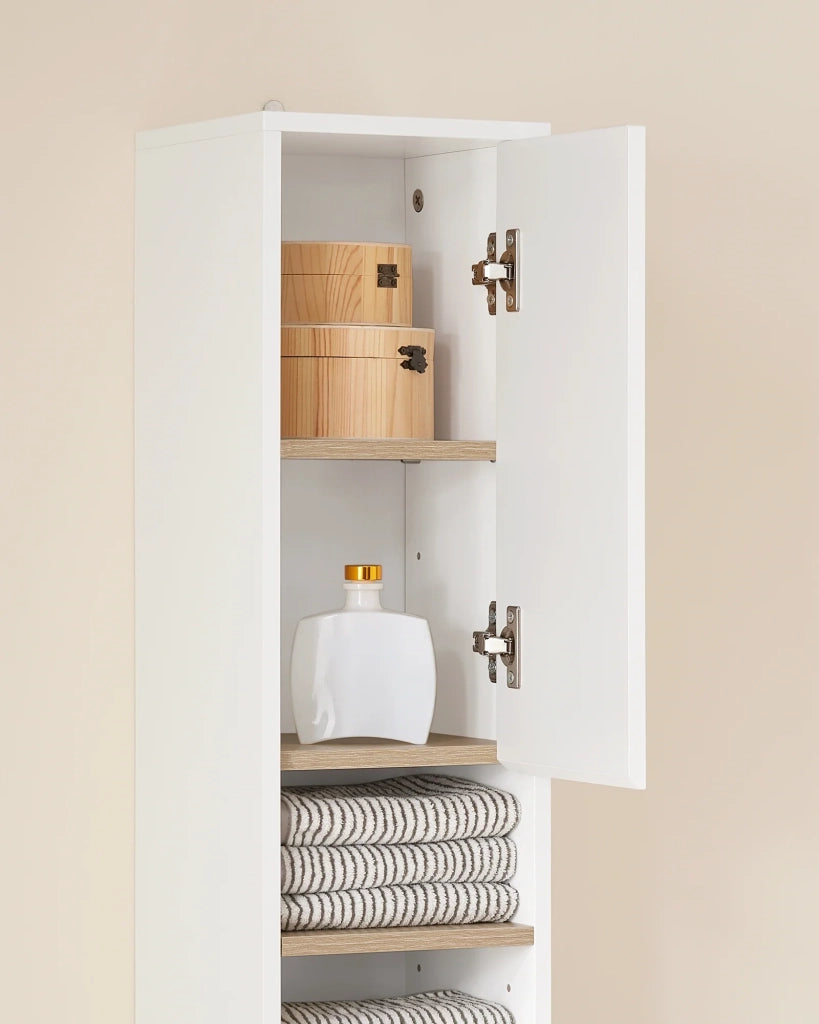 Armadio Colonna bagno, Mobile bagno alto con 2 Ante e 1 cassetto altezza: 180 cm Bianco-Naturale BZR34-WN