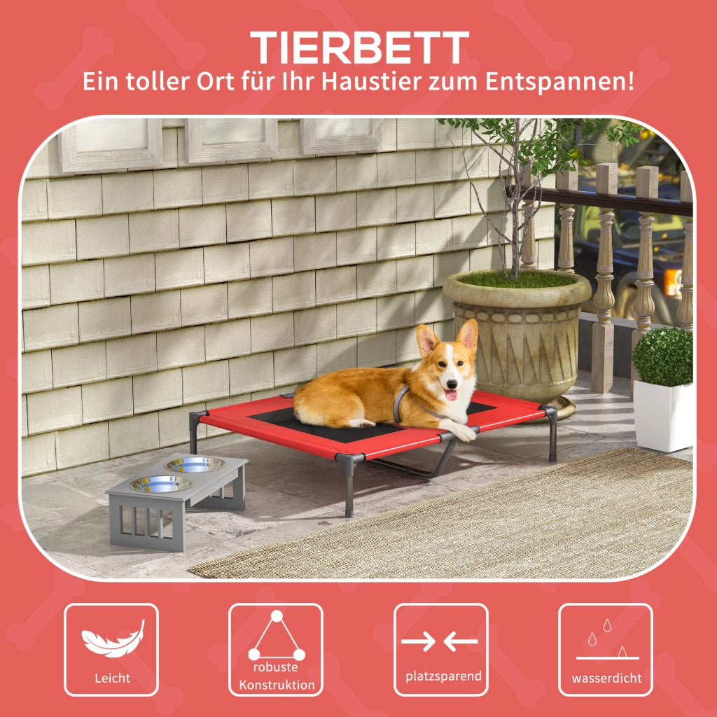 Carrello pieghevole letto rialzato per cani con telaio in metallo e tessuto oxford rosso 92 × 76 × 18 cm