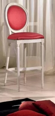 Sgabello shabby chic imbottito in legno massello con fregi