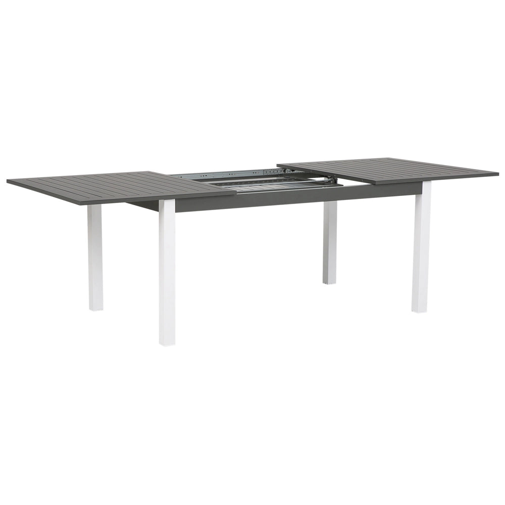 Set da pranzo da giardino in 7 pezzi Tavolo allungabile in alluminio bianco e 6 sedie con cuscini grigi
