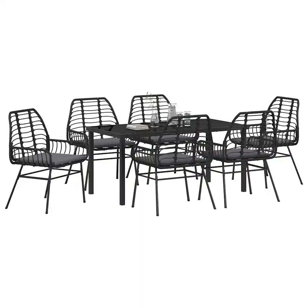 Set da Pranzo per Giardino 7 pcs Nero polyrattan 3380859