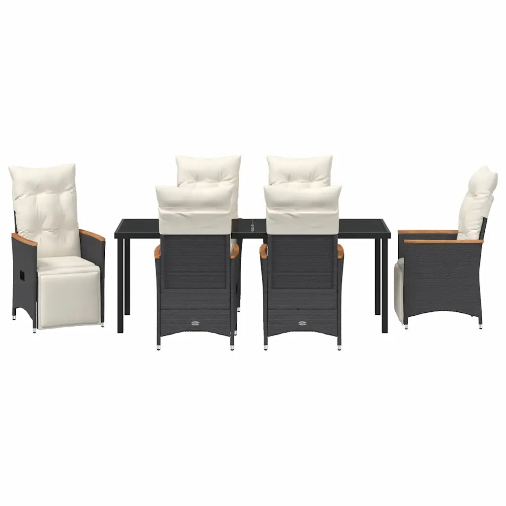 Set da Pranzo per Giardino con cuscino 7 pcs Nero polyrattan 3379616