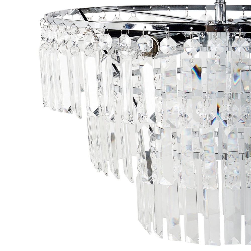 Lampadario in metallo argentato con finitura cromata Lampada a sospensione con cristalli di vetro Stile Glamour Soggiorno