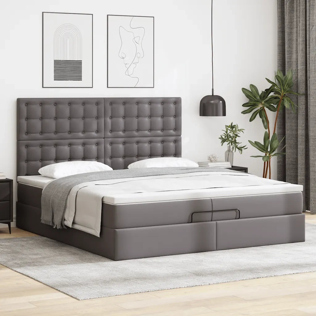 Struttura Letto Pouf con Materassi Grigio 200x200 cm Similpelle 3313873