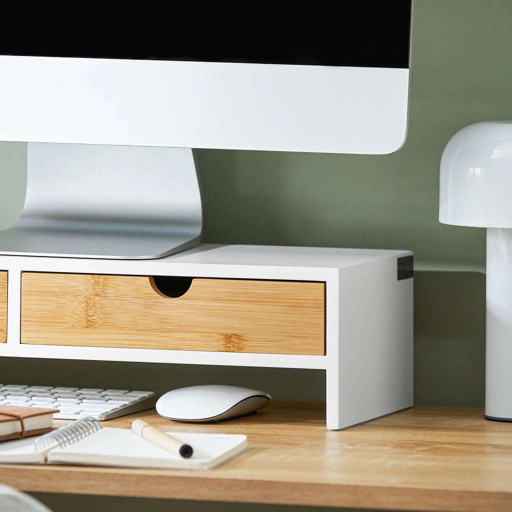 supporto per monitor pc scrivania Organizer scrivania rialzo monitor Con 2 cassetti BBF02-WN