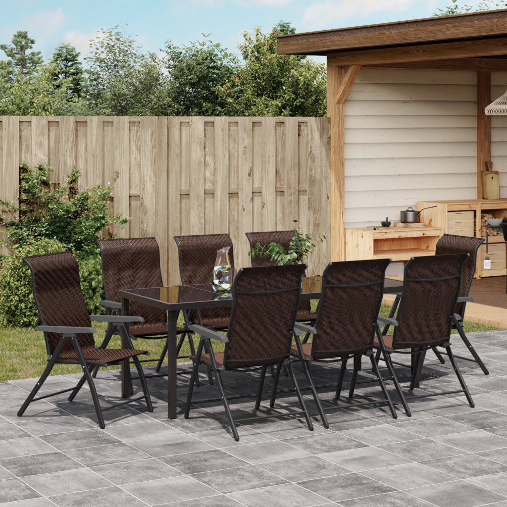 Set da pranzo da giardino 9 pezzi Marrone Polyrattan