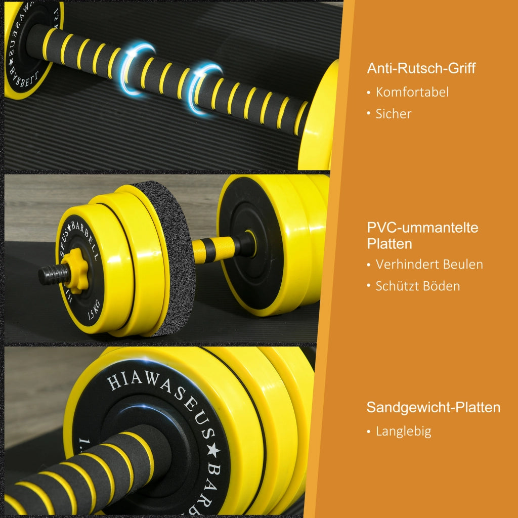Set di manubri regolabile 3 in 1 ¨C Zephmum ¨C Giallo e nero, 25 kg, 12 piastre, 3 aste
