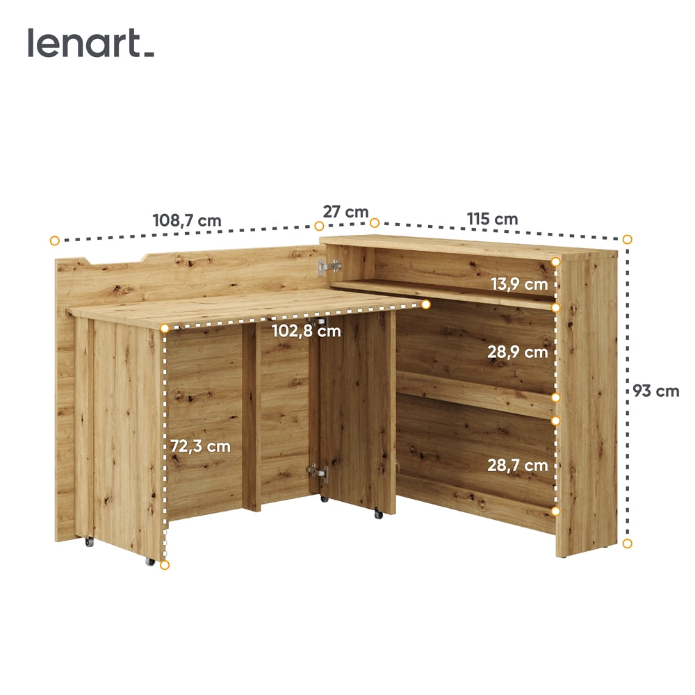 Lenart scrivania richiudibile Off. Concept  cm115x27-136x93H sinistro Rovere