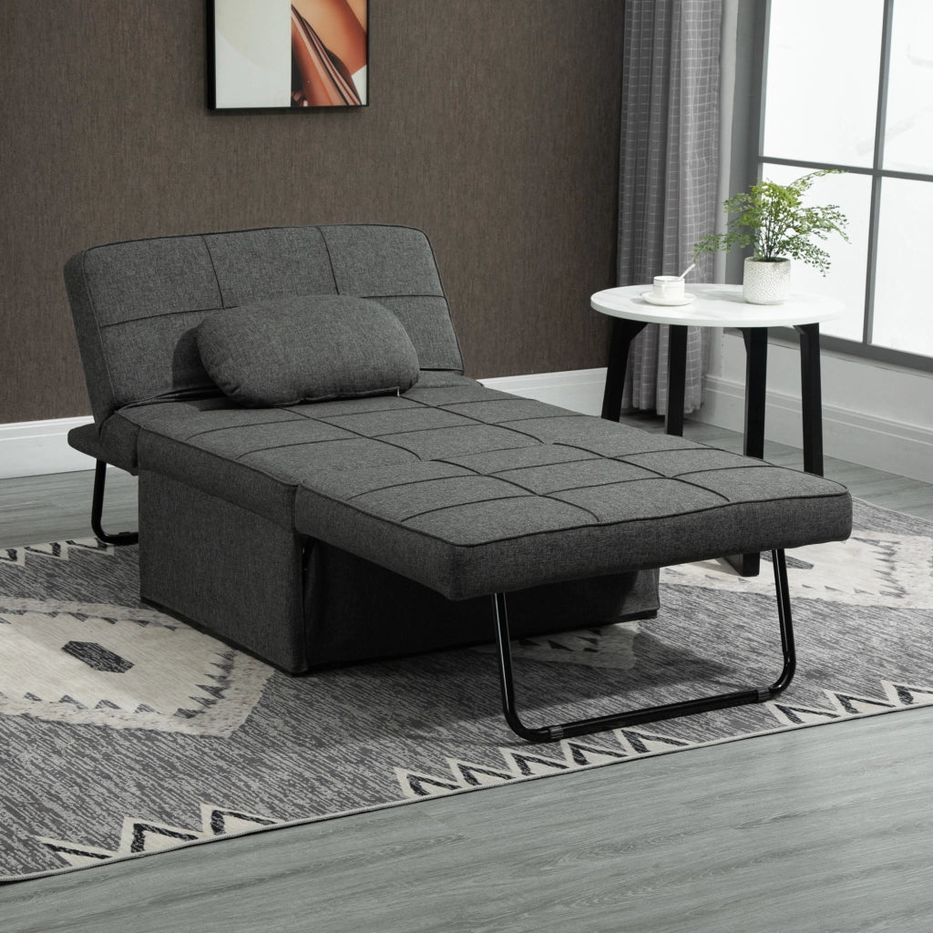 Letto Divano Poltrona con Schienale Regolabile e Cuscino in Tessuto ¨C Zephmum ¨C Grigio 95x179x78 cm