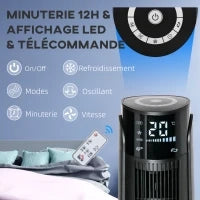 Ventilatore Colonnina Rinfrescante d'Aria 2 in 1,  4 Modalità, 3 Velocità, Telecomando, Timer, Oscillante, Nero