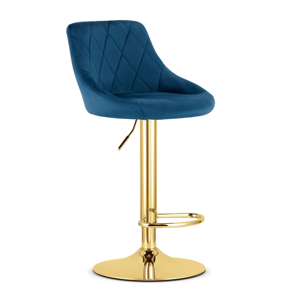 Sgabello girevole VALORA DAKA - Velluto blu navy con base dorata x 2