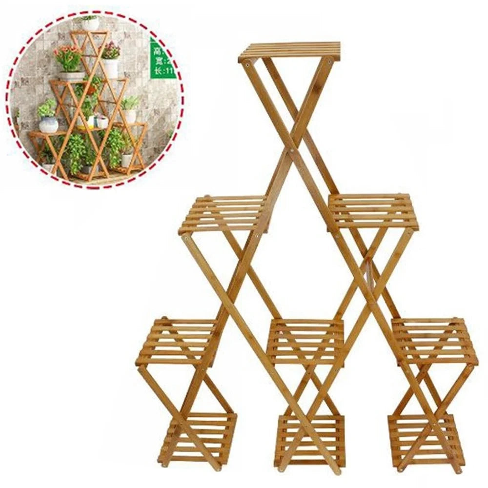 Trade Shop - Scaffale Portafiori Piante In Bambù Naturale 4–9 Ripiani Portavasi 136x28x115cm 70441a -