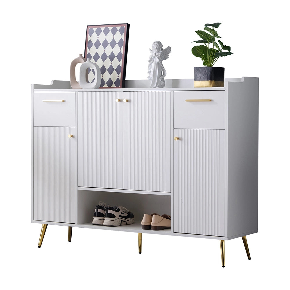 Armoire ?? chaussures avec tiroirs - Xylo - L130xP37xH100 - Blanc - Pieds en m??tal