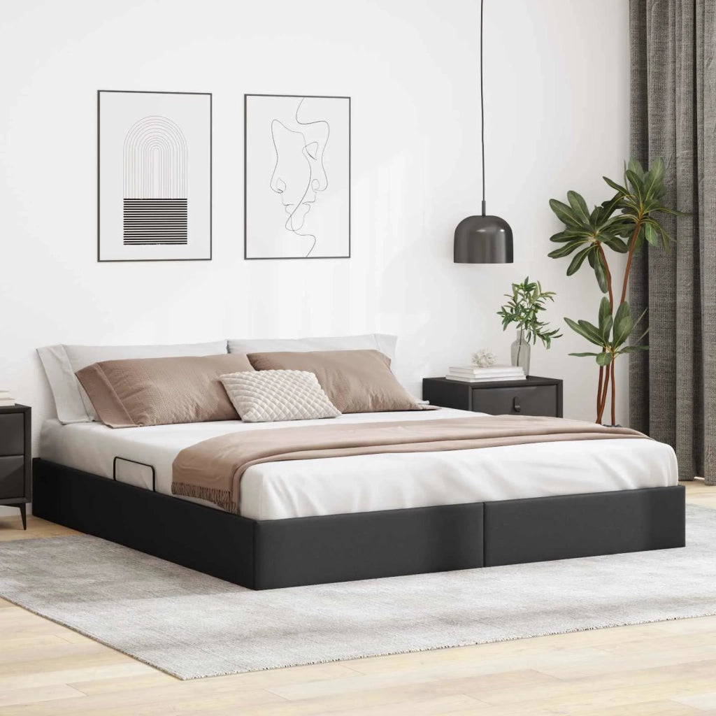 Letto ottomano Nero 180 x 200 cm Pelle Sintetica 3442782