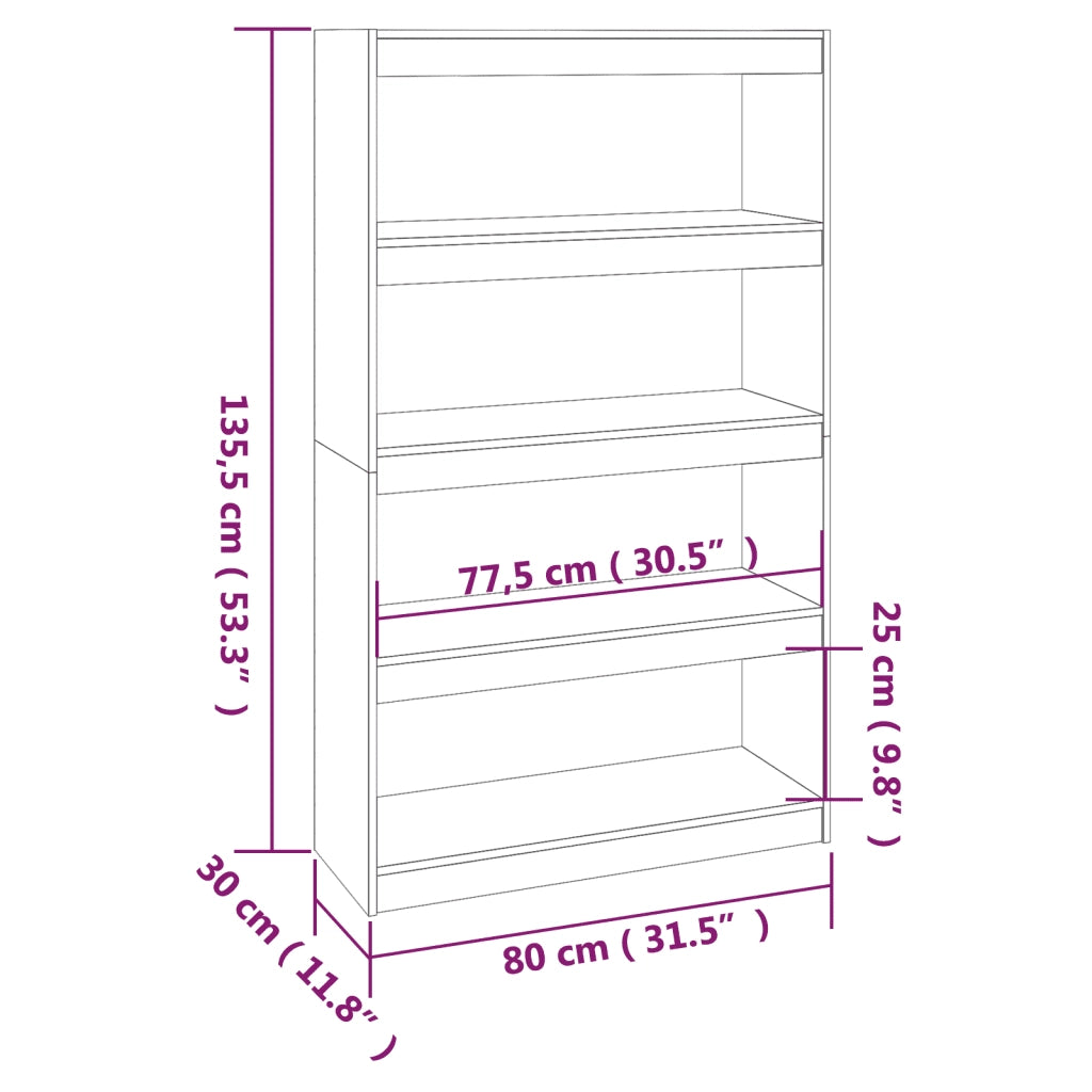 Libreria/Divisorio Nero 80x30x135,5cm in Legno Massello di Pino 808197