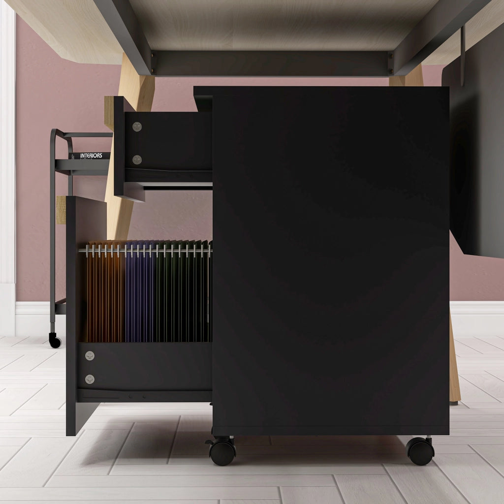 Scrivania con cassetti e ruote ¨C zephmum ¨C nero 48x40x59,5 cm