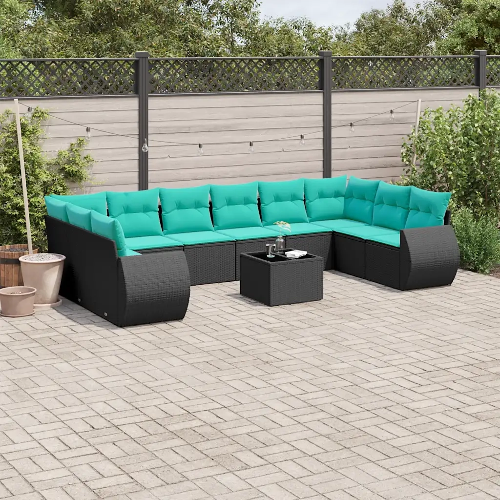 Set Divani da Giardino 11 pz con Cuscini Nero in Polyrattan 3221876