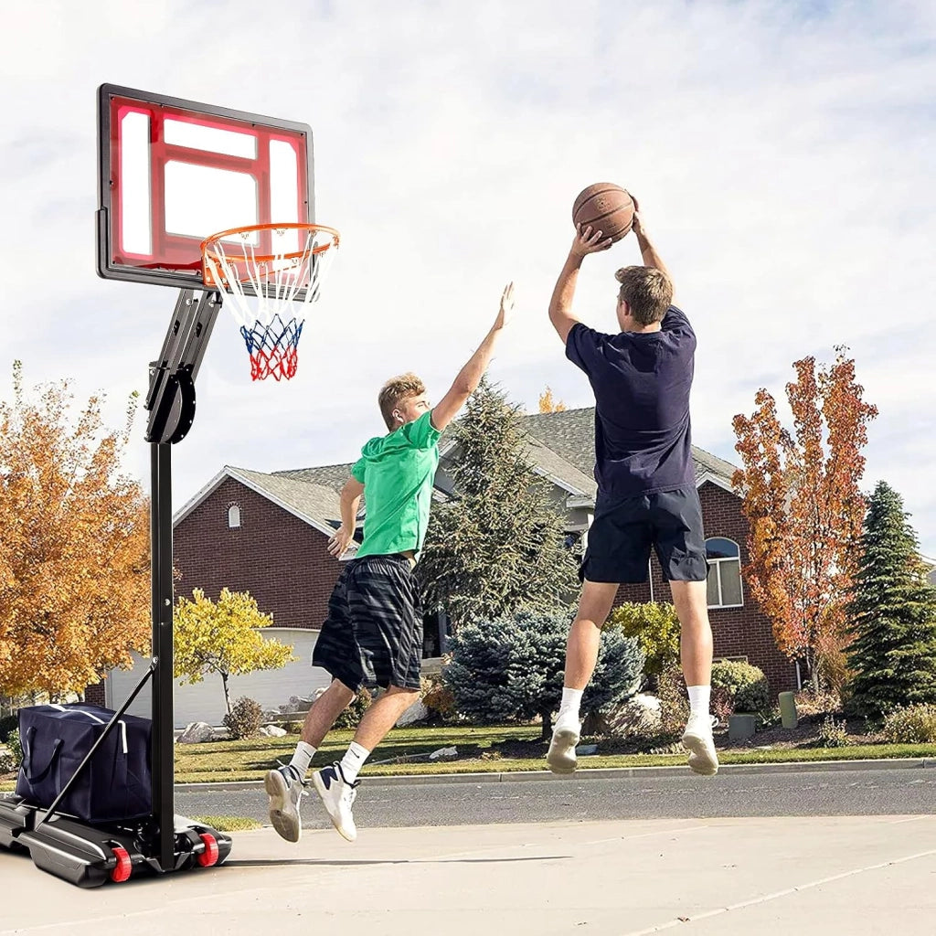 Canestro Basket per Esterno in PE, 10 Livelli di Altezza Regolabile 105-260 cm, Supporto da Basket Portatile con Ruote, Base, Pallacanestro per Interni, per Bambini e Adulti