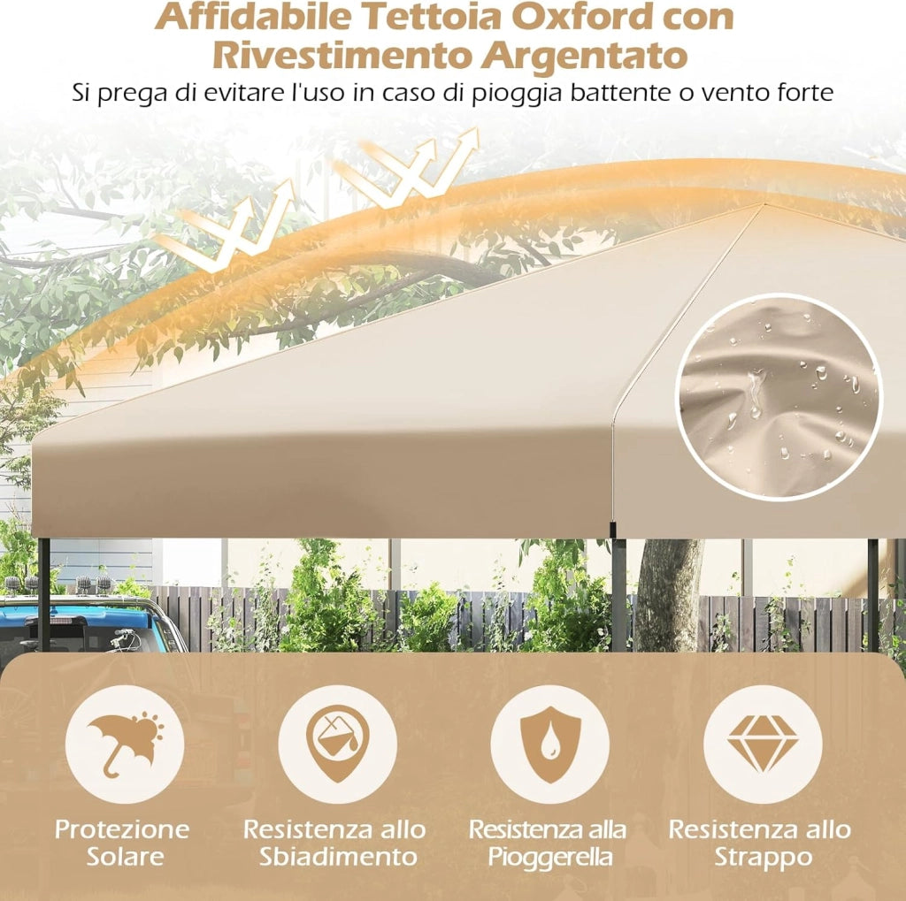Gazebo Pieghevole Pop-up, Gazebo Esterno Impermeabile con Altezze Regolabili, Borsa Portatile, 8 Picchetti e 4 Corde Antivento, per Feste, Barbecue, Giardino e Spiaggia (Beige, 2,95 x 2,95 m)