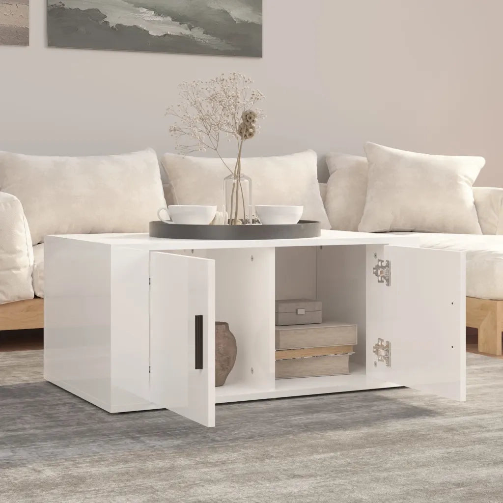 Tavolino da Salotto-Tavolino da soggiorno-Tavolo Bianco Lucido 80x50x36cm Legno Multistrato