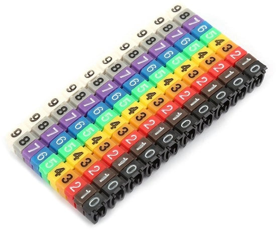Clip-on marche di filo - Etichette di filo - 100 pezzi - Codici di colore numeri 0-9 - Utilizzo professionale - Per diversi formati di filo