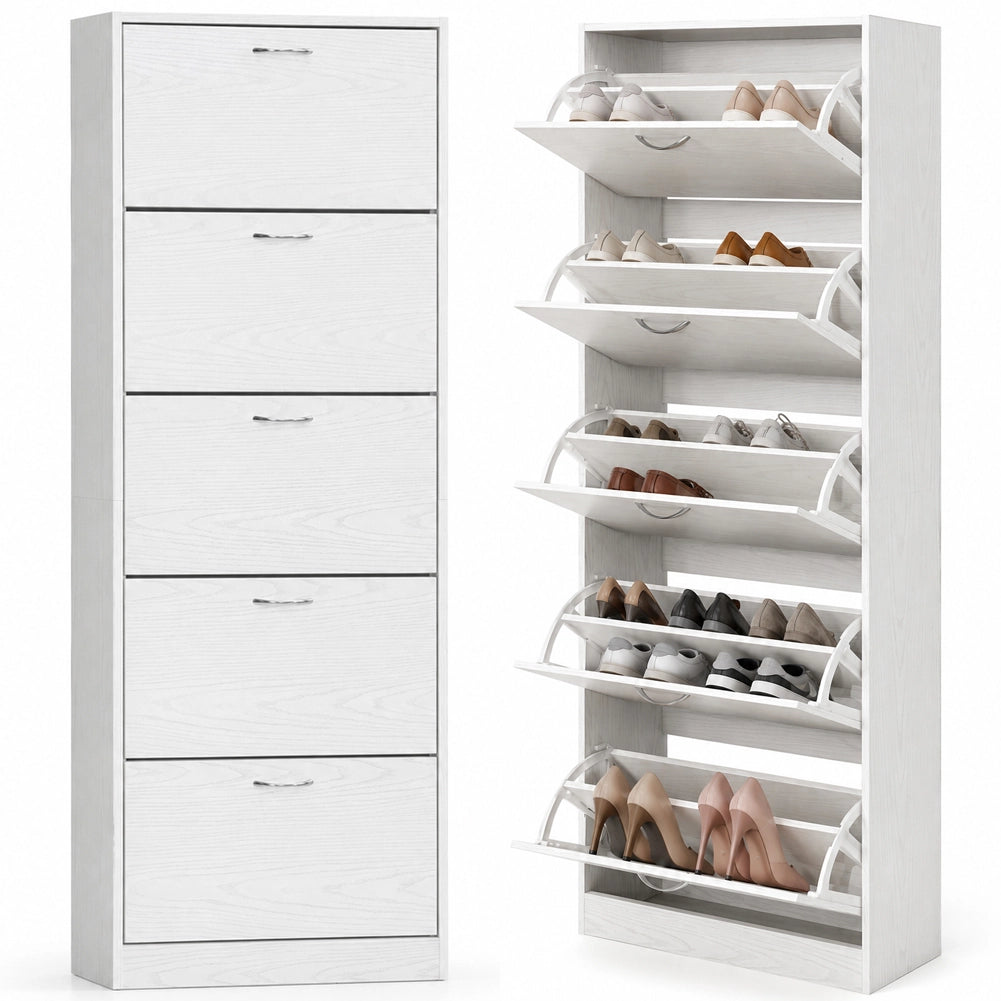 Scarpiera 5 Ripiani 63x24x170 cm Salvaspazio con Maniglia in Melamina Bianco