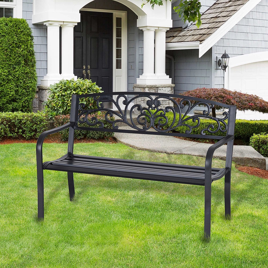 Panchina da Giardino ¨C Zephmum ¨C Acero Fuso Nero 2 Posti 127x60x87 cm