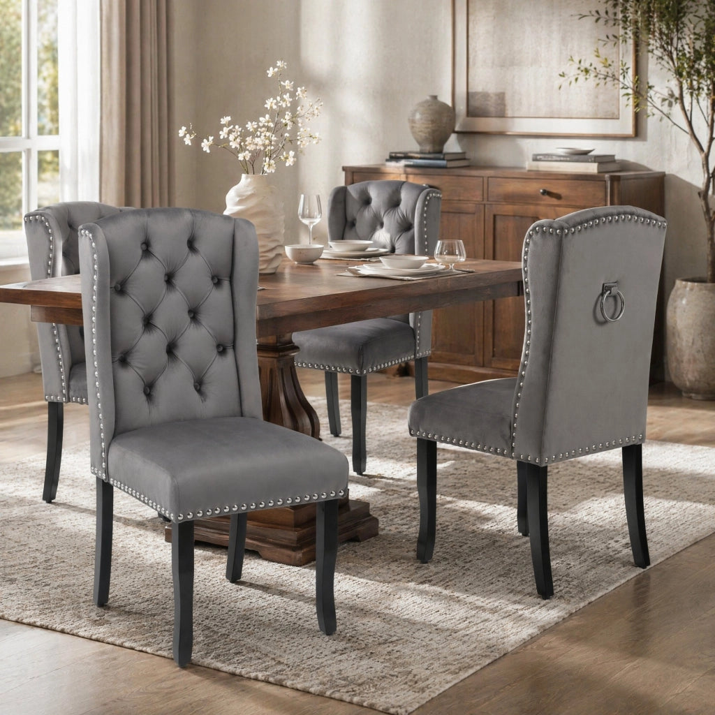 SEDIA da pranzo in velluto grigio Set da 2 pezzi con gambe in quercia