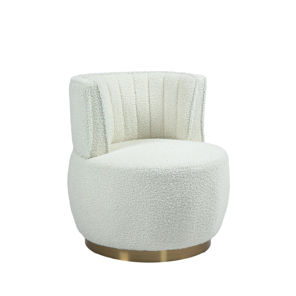 Sedia girevole moderna 360° in Teddy, con schienale ergonomico e struttura in legno e metallo, bianca