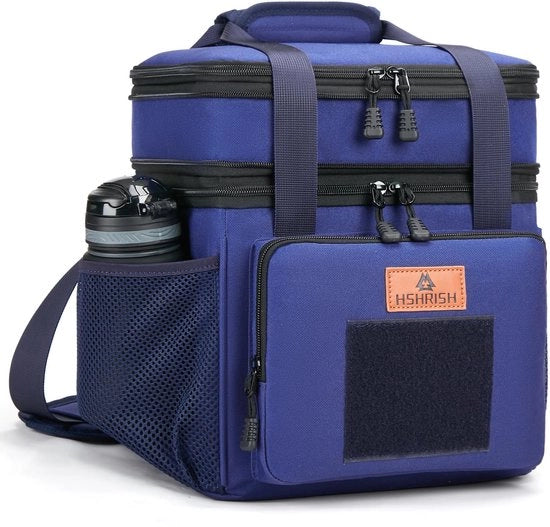 Lunchtas, grande termica doppia imbottitura per uomini e adulti, impermeabile, ermetico e duraturo, per lavoro e pic nic all'aperto, blu