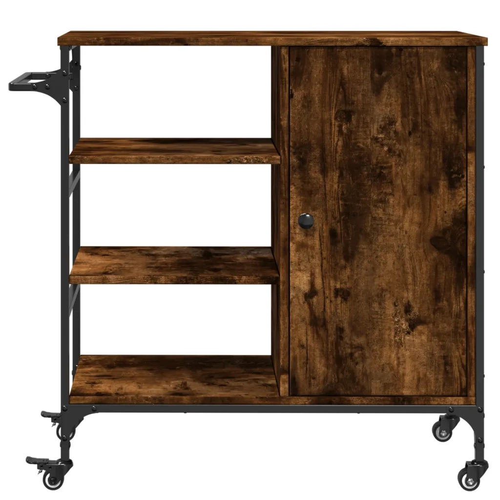Carrello Cucina-Scaffale per Cucina Rovere Fumo 87,5x38,5x84,5 cm Legno Multistrato