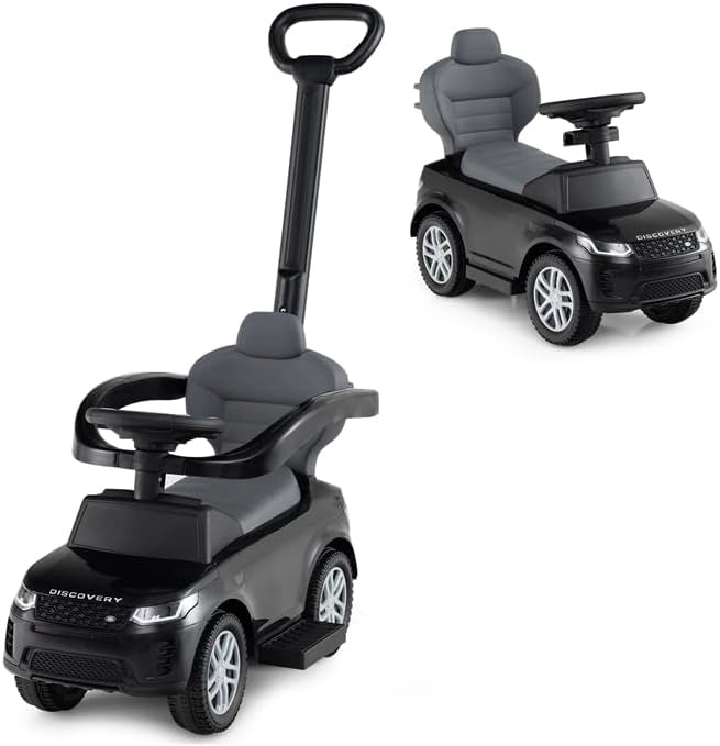 3 in 1 Auto a Spinta, Macchinina a Pedale con Manico Removibile e Paracolpi, Clacson e Suodo di Avvio, Macchina Cavalcabile per Bambini 18-36 Mesi (Nero)